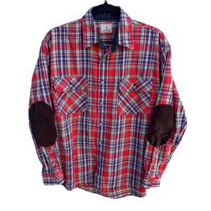 Vintage Mens United Garment Genuine Houston Plaid Button-Up Shirt Elbow Patches